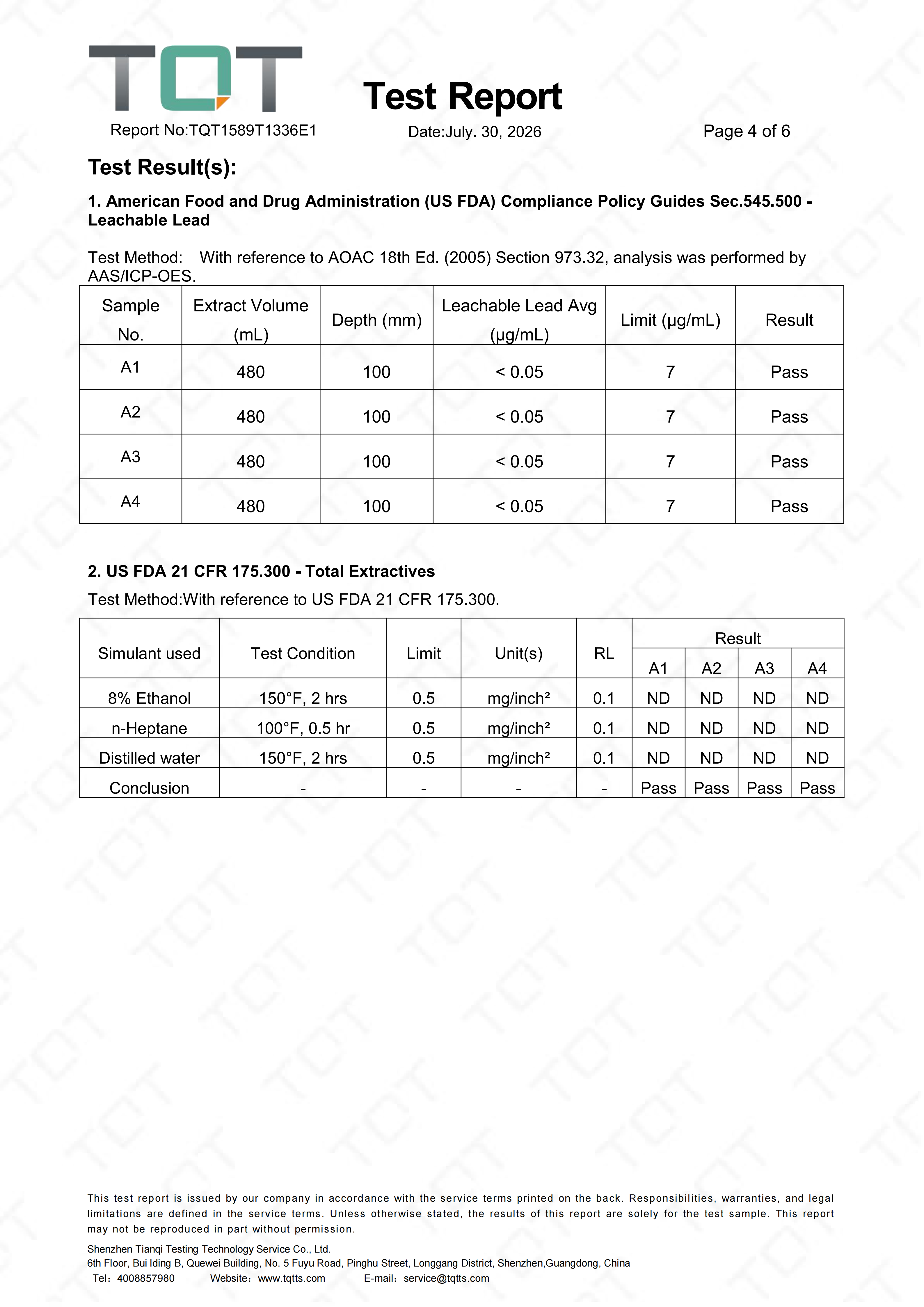 US FDA 21 CFR 175.300 Certificate - Allwin Aluminum