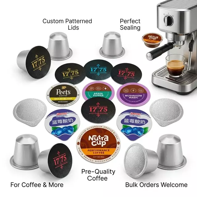 OEM Nespresso compatible foil lid manufacturer Food-grade aluminum capsule sealing film coffee capsule foil lids wholesale 